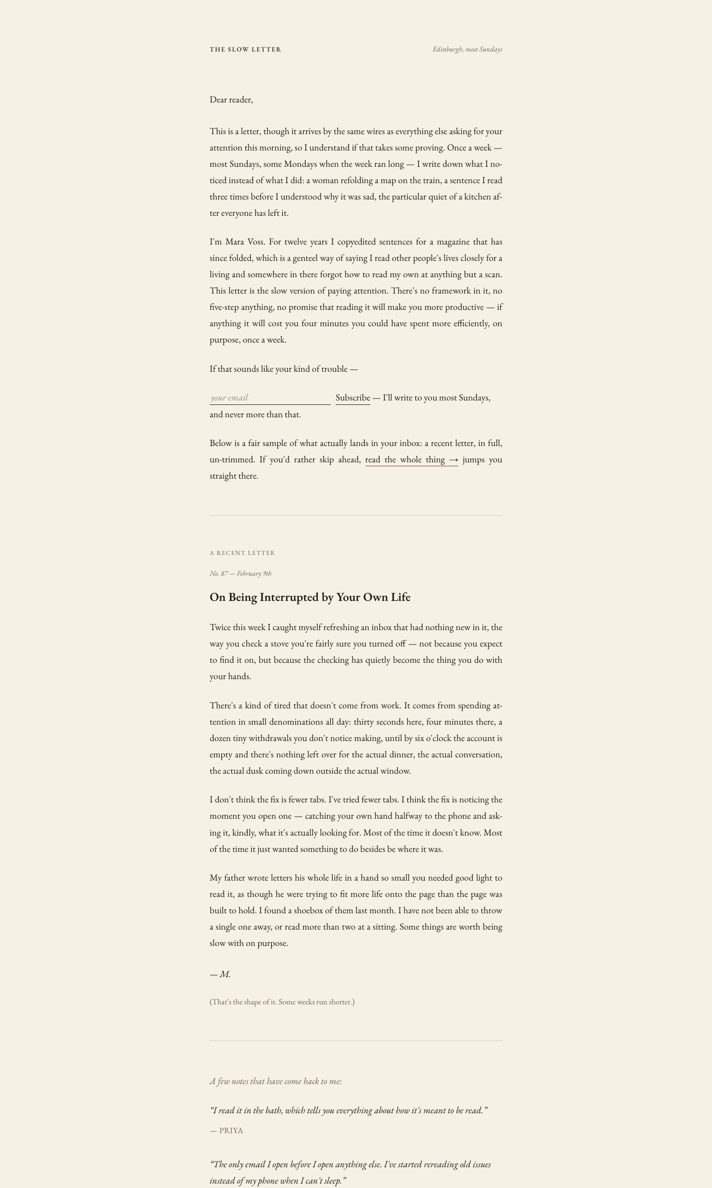 The Slow Letter — built by a Nova site prompt